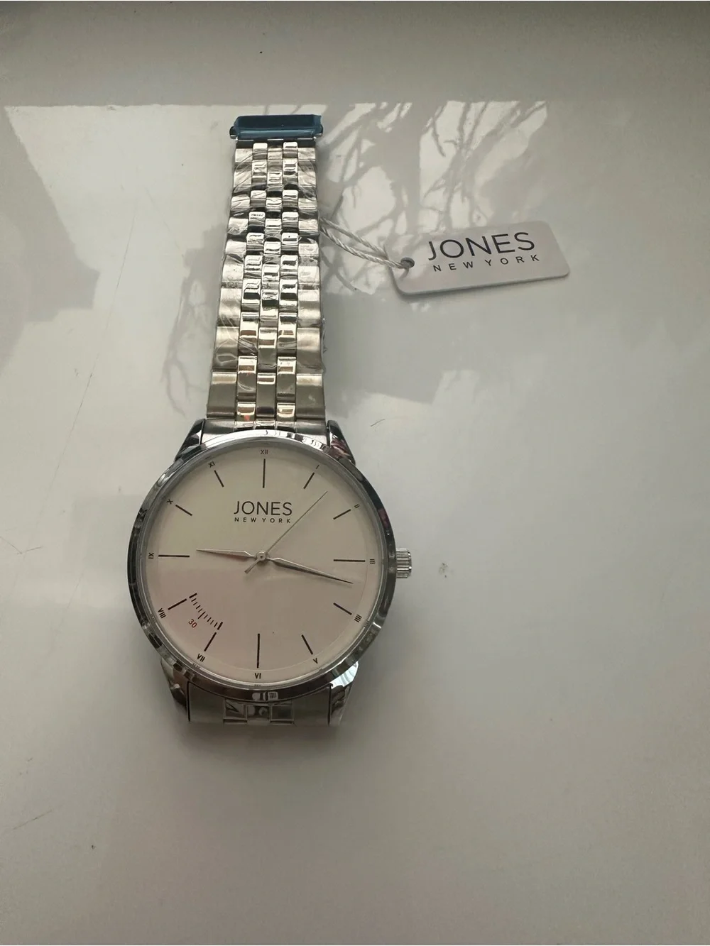 Jones New York Silver and White Stainless Steel Bracelet Watch